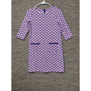 Vineyard Vines Dress Girls L 14 Multicolor Whale Print Shift 3/4 Sleeve Jersey